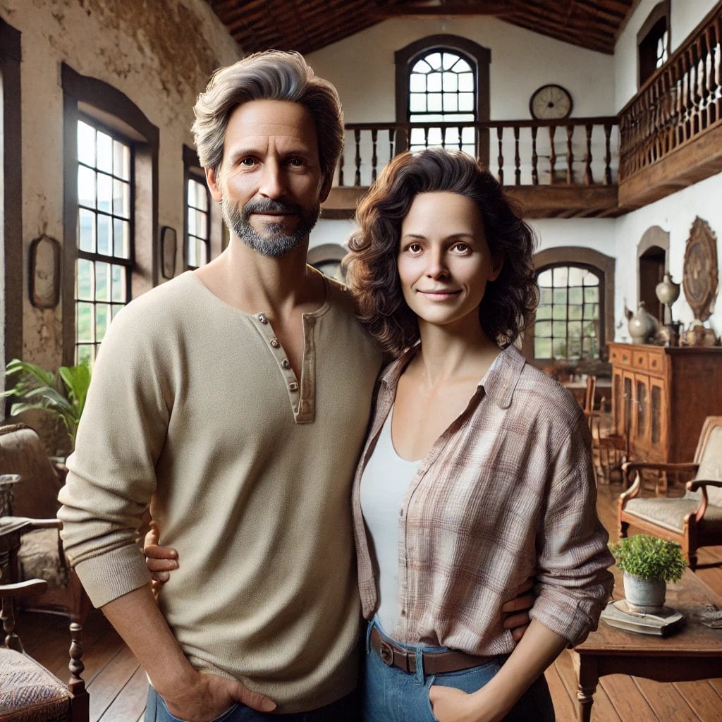 DALL·E 2024 10 19 08.02.39 A realistic image of a couple aged between 45 and 50 in their home located in the historic city of Ouro Preto Minas Gerais Brazil. The home features