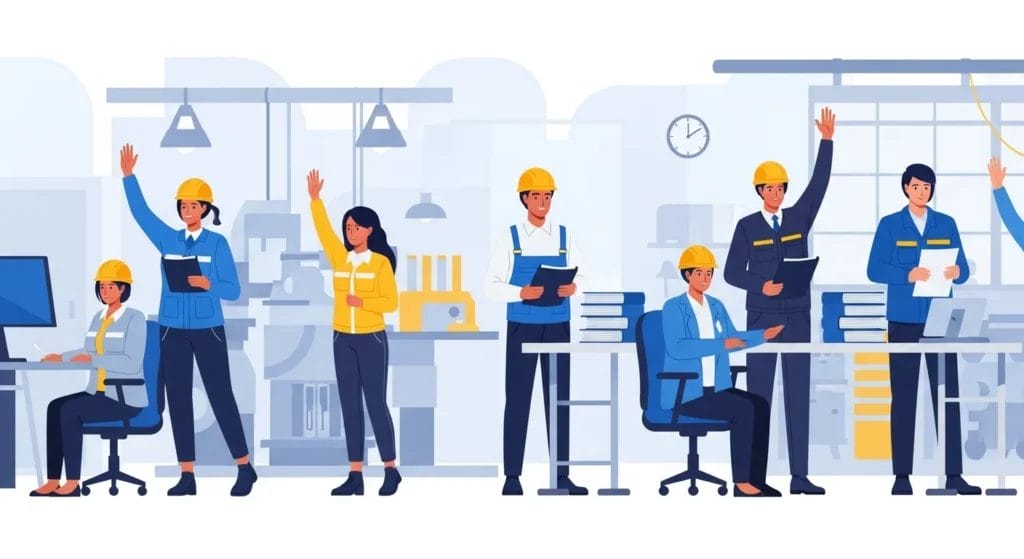 Imagem de trabalhadores em fábrica e escritório com expressão de confiança, destacando a decisão do STF sobre contribuição assistencial.