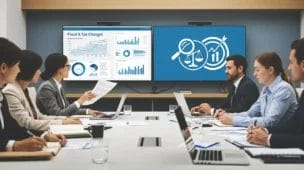 Reforma tributária locação bens: profissionais em reunião analisando dados fiscais