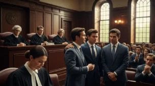 Sala de audiências na Justiça Federal com juízes, advogados e público ao fundo, transmitindo esperança e alívio