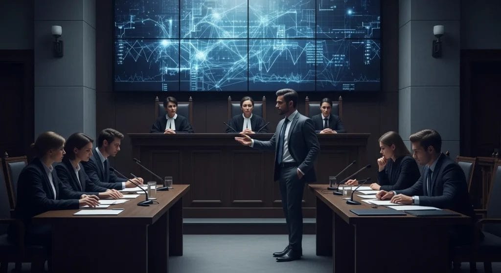 STJ em Xeque: Provedores Devem Identificar Usuários Sem Porta Lógica? O Julgamento Que Redefine Sua Privacidade Digital no Brasil! 1 Imagem de tribunal com juízes e advogados em foco, tela com gráficos sobre internet ao fundo, tema STJ julga se provedor deve identificar usuários