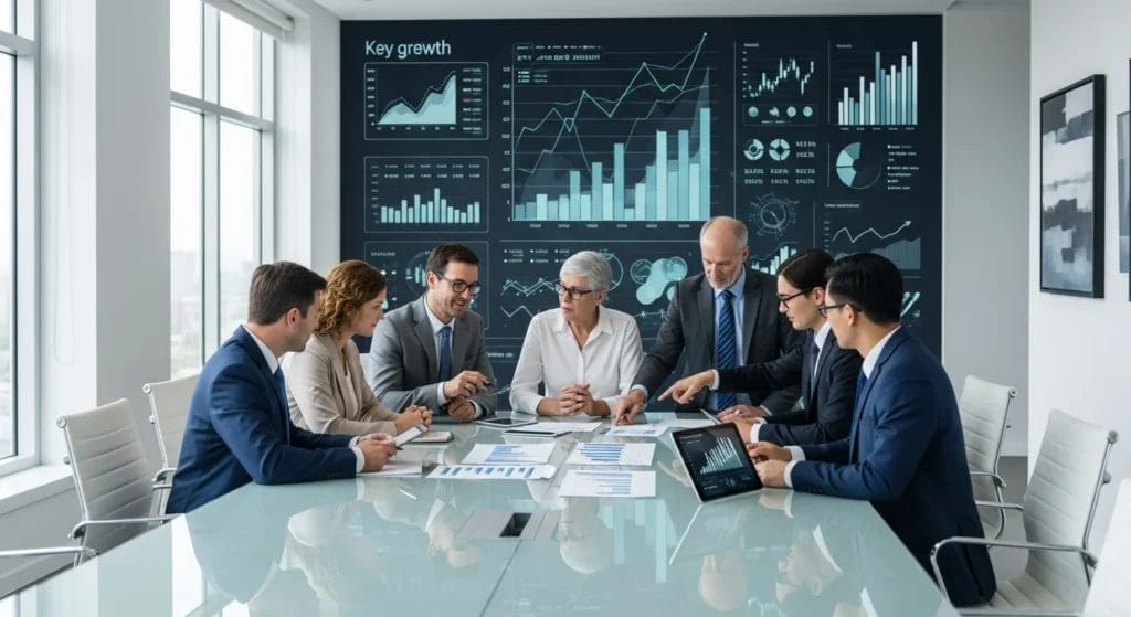 Responsabilidade Penal de Administradores e Gestores de Fundos: Entenda a linha tênue entre supervisão e crime organizado no Brasil. 1 Sala de reunião moderna com administradores discutindo documentos e gráficos de supervisão e responsabilidade penal