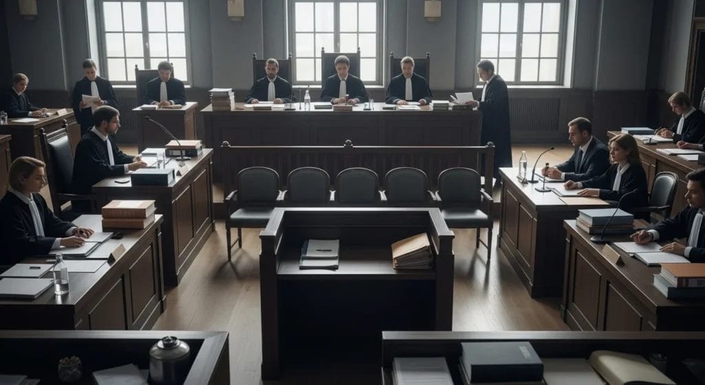 Fim da Pejotização na Justiça do Trabalho? TRT-15 Segue STF e Redefine Competência: Saiba Onde Reclamar Seu Vínculo PJ Agora! 1 Imagem horizontal de tribunal com juízes e advogados, mesa vazia e cadeiras ao fundo, refletindo decisão do TRT-15 sobre vínculo com PJ.