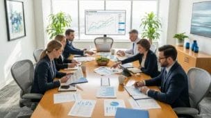 Profissionais em uma sala de reunião analisando documentos sobre reforma tributária descontos incondicionais